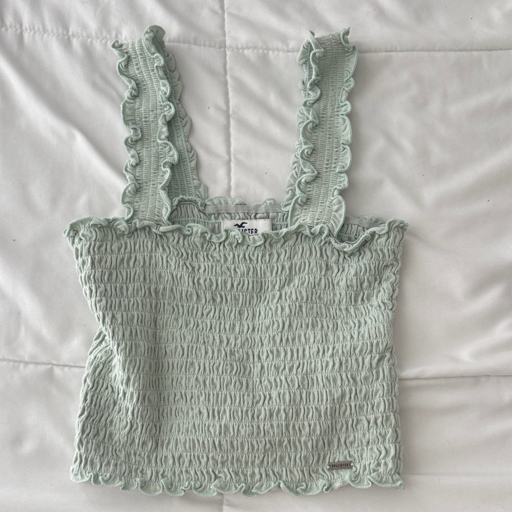 Hollister Light Green Ruffle Strap Tank Top